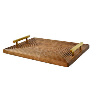 Plateaux de service en bois nouveau design en acacia avec poignée en métal pour les fêtes Assiettes ovales pour apéritif Thé Café Fromage Dessert Plateaux - Product Image 5