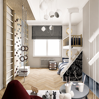 Ensemble de meubles multifonctionnels modernes pour chambre d'enfant d'hôtel : lit superposé surélevé personnalisé, armoire, bureau d'étude, rangement, espace de jeu intérieur sécurisé