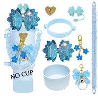 Kit de décoration pour gobelet avec nœud scintillant, plusieurs couleurs, breloques perles, couvre-paille en silicone et manchon de base pour gobelet Stanley 40oz