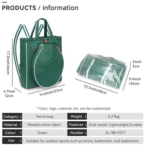 Sac à dos de tennis matelassé en microfibre vert léger rembourré Pickleball <span class=keywords><strong>Badminton</strong></span> à la mode pour femmes - Product Image 6