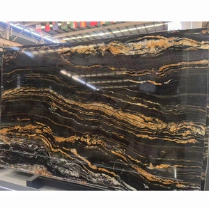 プレミアムブラジル産ブラックフュージョン花崗岩ゴールドスラブ、研磨済み天然ジュパラナマグマゴールド花崗岩、壁、キッチンカウンター、バスルーム用 - Product Image 1