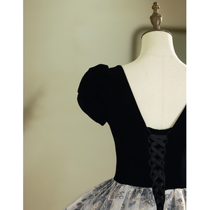 Black Velvet Ball Gown Sweetheart Neckline Empire Waist Full Skirt Evening Dress Adult Formal Wear - Product Image 4