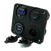 Prise de courant double USB 4-en-1 12V-24V à monter sur panneau avec voltmètre et prise secteur pour voiture, camion, camping-car, bus