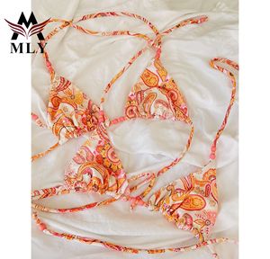 Mly ग्रीष्मकालीन मुद्रण कस्टम लोगो स्विमसूट किशोर फांसी की गर्दन स्विमवियर बैकलेस त्रिकोण विभाजित शरीर सेक्सी बिकनी - Product Image 3