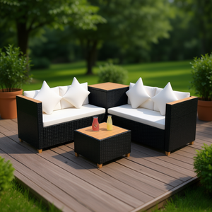 Set di Mobili da Patio in Rattan Moderno Nero per 4 Persone, Design Contemporaneo con Cuscini e Telaio in Acciaio - Product Image 2