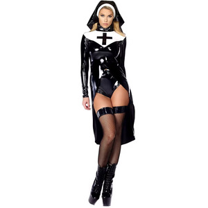 <span class=keywords><strong>Nueva</strong></span> FIESTA DE Halloween mujeres Sexy <span class=keywords><strong>monja</strong></span> disfraz adulto negro Steampunk PU cuero <span class=keywords><strong>monja</strong></span> Cosplay Saintlike disfraces - Product Image 1