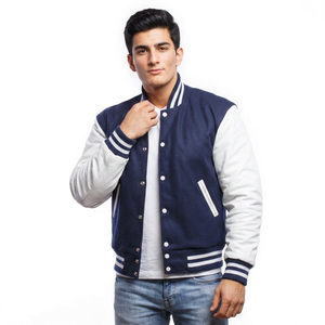 Blousons universitaires en laine bleu marine 2024 pour hommes – Blouson d'hiver slim de haute qualité style Letterman avec patchwork et col montant pour le streetwear - Product Image 1