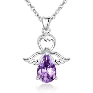 Collar de Plata de Ley 925 Merryshine con Alas de Cristal Morado y Ángel Guardián para Mujer - Product Image 1