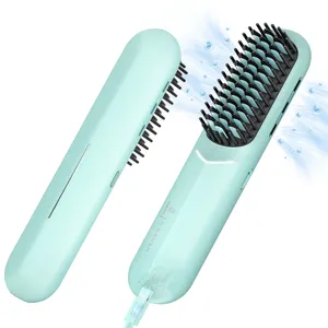 Wireless Rechargable Negative Ionic Hair Straightener Brush Anti-Scald Auto-Shut Off Hair Straightening Iron For Women