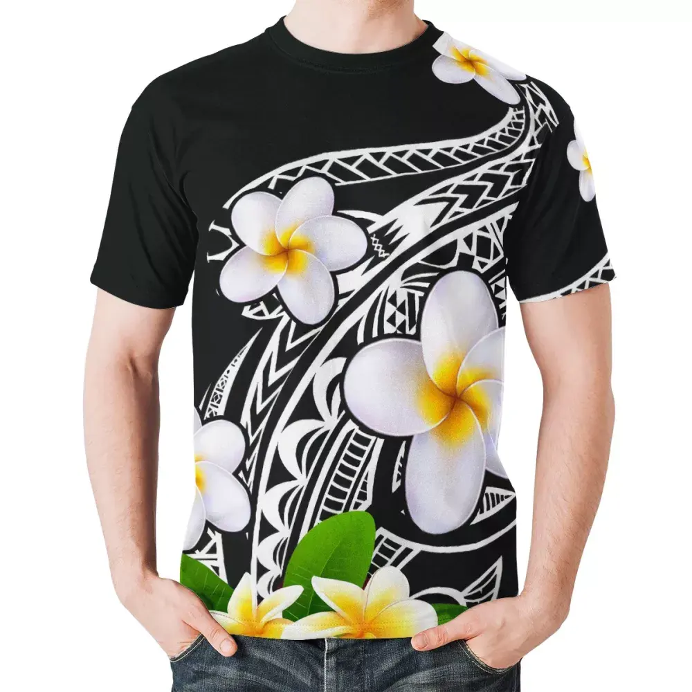 Custom Large Size Wholesale Polynesian Tribal Plumeria Design Tshirts Men All Over Print T-shirt Gym Sports Plus Size T-shirts