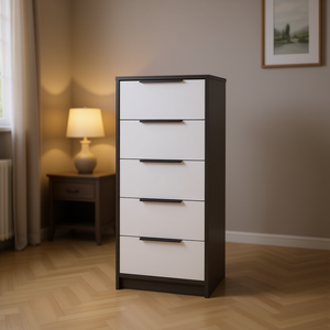 Cómoda Vertical Egeo de Cinco Cajones, Blanco Roble Ahumado, Muebles Modernos para Dormitorio - Product Image 2