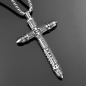 Stainless Steel <b>Cross</b> Pendant Necklace Men's Asymmetrical Geometric Design Gift Jewelry Fashion Accessory - Product Image 2