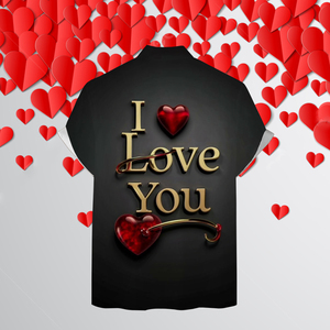 Camiseta de Manga Corta con Botones y Estampado de Transferencia Térmica con Diseño de Corazón 3D Te Amo de MARKAKRALI para Hombre, Secado Rápido, Romántica para el Día de San Valentín - Product Image 3