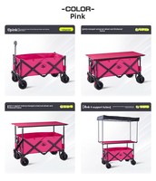 Chariot de camping pliable à quatre roues avec table réglable en hauteur et toit pare-soleil pour le shopping et le stockage, OEM disponible