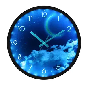 Voice-activated Sensor LED Night Light Wall Clock Moon Luminous Clock Creative Luminous Wall Clock