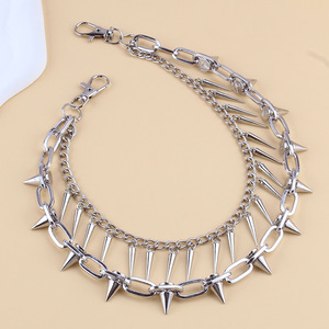 Silver Double-Studded Metal <b>Chain</b> Pants <b>Chain</b> Geometric Spike Design Unisex Fashion Body <b>Chain</b> Daily Wear Zinc Alloy - Product Image 3