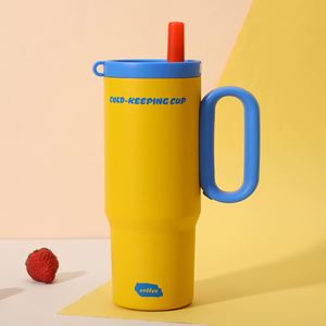 Car <b>Macaron</b> Handle Travel Mug 24oz 720ml Double Wall Vacuum Tumbler Lid Straw Anti-Slip Custom ODM OEM - Product Image 2