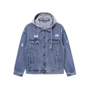 High Quality Men's Big and Tall Fashion Jacket with Detachable Hood Baggy Denim Coat
