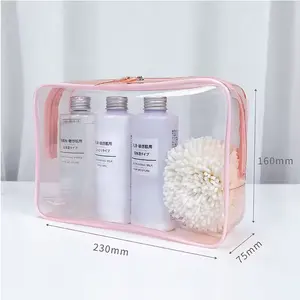 Waterproof Private Label Beauty Makeup Bag Professional Zipper Toiletry Bag Clear Pink Cosmetic Travel Bag Custom Logo