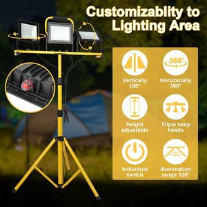 <b>LED</b> Work <b>Light</b> With Stand 210W 21000 Lumen 6000K Super Bright Three Head <b>Lights</b> Adjustable and Foldable Tripod <b>LED</b> Work <b>Light</b> Wi - Product Image 3