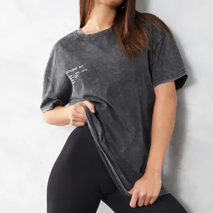 Büyük boy asit yıkama t-shirt kadın kısa kollu boş düz gömlek bayan T Shirt
