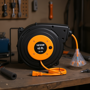 Cable de alimentación Vevor de 45 pies con carrete retráctil, 12AWG 3C SJTOW, enchufe NEMA, 3 tomas para uso en taller - Product Image 2