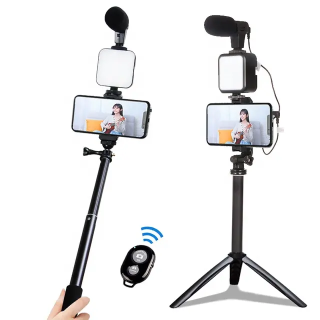 Video Vlogging Kit with LED Light Tripod Phone Holder Remote Control for Tiktok Youtube Live Video Kit