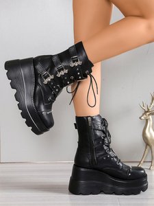 CHENO ODM OEM Bottes Gothiques pour Femmes Bottes Chunky en Cuir Montantes Gothiques pour Femmes - Product Image 5