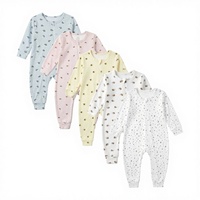 Jumpsuit Bayi Katun Bermotif Resleting Pola Landak/Sayap Lebah/Bintik Lengan Panjang Bodysuit Bayi Baru Lahir Kerah Berlabel Musim Panas Santai Unisex