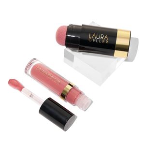 Laura Geller New York lì ha rosa Duo tinta labbra e guance pratico siero rosa Blush e gelatinoso
