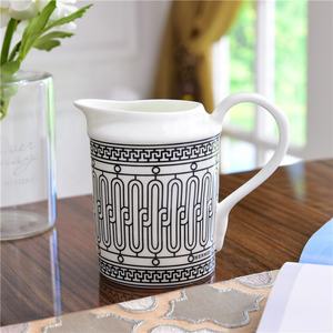 Vente chaude 15 pièces Accessoires de cuisine en céramique à rayures grises royales occidentales Services à café et à thé avec poignée dorée - Product Image 6