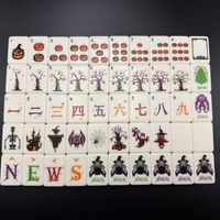 Nouveautés : Ensemble de Mahjong Américain de Luxe Thème Halloween Moderne, 160 Pièces, Acrylique Gravé Haut de Gamme à 2 Niveaux, pour 4 Joueurs