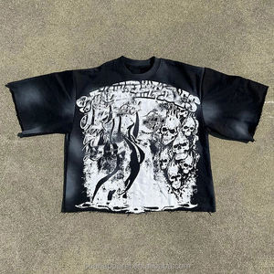 T-shirts personnalisés et imprimés en gros, 100 % coton, pour hommes, coupe ample, effet délavé, style vintage, coupe courte - Product Image 2
