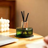 Bouteille d'aromathérapie en verre à rayures plates et rondes, 100 ml, diffuseur transparent, conteneur d'aromathérapie sans flamme pour la maison avec bâtonnets aromatiques