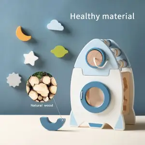 Montessori baby puzzle rocket block toy wooden silicone puzzle insertion early education function abacus star moon cognitive toy