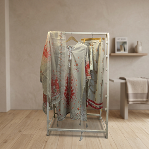 FUSION <b>Long</b> Length 3-Piece Chiffon Knitted Suit Floral/Abstract Digital Print Embroidery Pattern Decorated Casual SL00252 <b>Plus</b> - Product Image 3