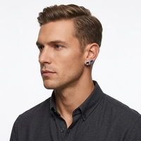 Boucles d'oreilles magnétiques à clipser sans perçage, vente en gros, trèfle irrégulier bleu pailleté et émail noir, pour soirée