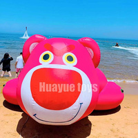 Gros gros 5.12*3.6m ours rose remorquable bateau gonflable rotatif jouets aquatiques bateau disco pour les loisirs nautiques