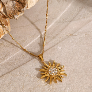 Aretas, collar de acero inoxidable de 18 quilates a la moda para mujer, colgante de sol y luna chapado en oro, joyería de moda sin deslustre de circón - Product Image 6