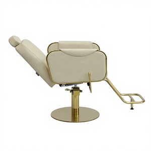 Sillón de Peluquería Hidráulico de Lujo en Beige Dorado, Giratorio 360° con Mecanismo de Bloqueo, Reposacabezas y Reposapiés Ajustables para Estación de Belleza - Product Image 3