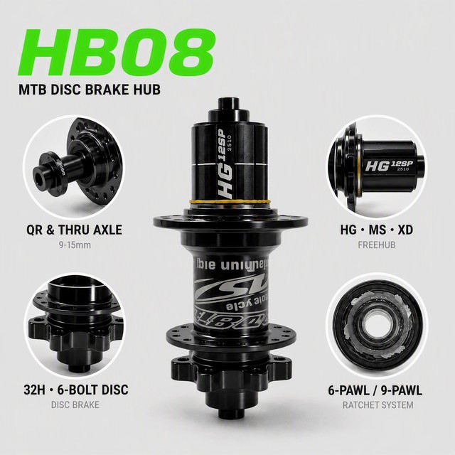 Custom MTB Hub 24/28/32/36H Holes Six Pawls 120Sounds 4Bearing 8~12Speed Disc Break 6Bolts Mountain Cycle Bike Front Rear Hubs