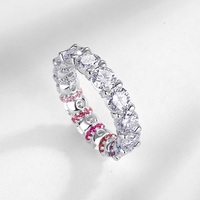 Bague Panyu en argent S925 entièrement sertie de moissanite, taille brillant rond, pierre rose, alliance empilable détaillée pour femme