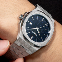 Montre élégante pour homme en acier inoxydable, bracelet de luxe en or rose givré, mouvement à quartz, cadran ciel étoilé, poussière d'étoiles