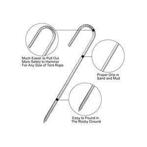 Accessoire de camping en plein air, petits piquets de tente en métal galvanisé résistant à la rouille, robustes, avec <span class=keywords><strong>crochet</strong></span> en J - Product Image 2