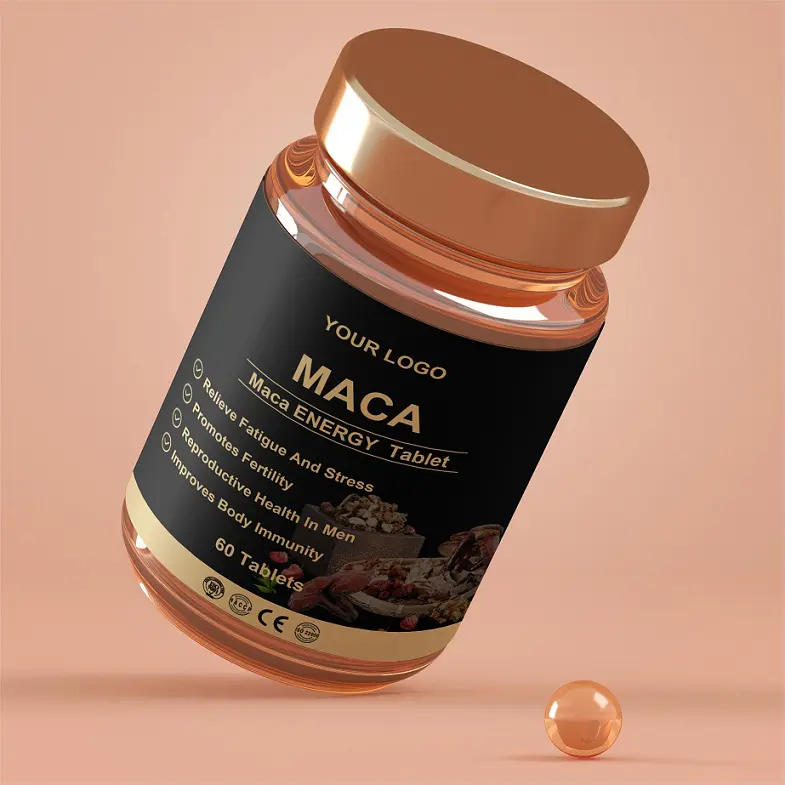 ฉลากส่วนตัว Maca เม็ดสารสกัดจากผง Maca สารสกัดจากเมล็ดบริสุทธิ์ Maca ผงบรรเทาความเมื่อยล้าผู้ชายเติมเต็มความแข็งแรงทางกายภาพยา