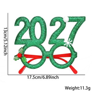 Lunettes de Nouvel An 2027, monture scintillante, lunettes de fête, lunettes décoratives de vacances, houx, flocon de neige, pompon, rouge, vert, argent, or - Product Image 5