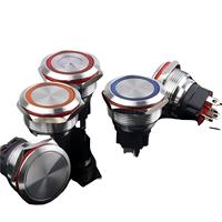 Interruptor de Botón Pulsador de Acero Inoxidable con Cabeza Plana IP65, Alta Potencia 3A/220V, 12/16/19/22/25MM, Autobloqueante/Autorrearmable, LED 1NO1NC