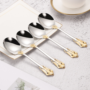 Ensemble de cuillères à bouillon de luxe en acier inoxydable 18/10 plaqué or de qualité supérieure 4 pièces 7 "magnifiques cuillères à soupe rondes - Product Image 2