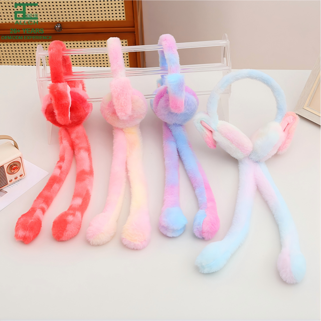 ALLCH Cute Rabbit Moving Earmuff Faux Fur Cozy Winter Warm Bunny Ear Muffs Gradient Color for Children Women Ears Move