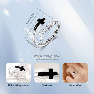 Anelli Cristiani Regolabili Merryshine in Argento Sterling 925 con Croce Vintage e Ossidiana per Donne - Product Image 2